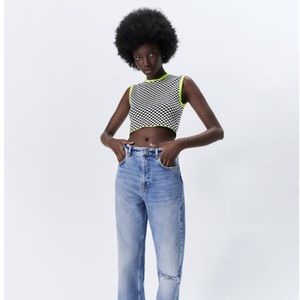 Zara Plaid Knit Top Size M